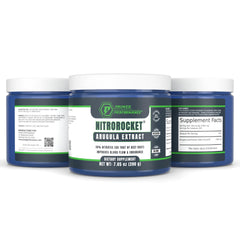 Primed Performance NitroRocket packaging highlights nitrate-based performance benefits for athletes.