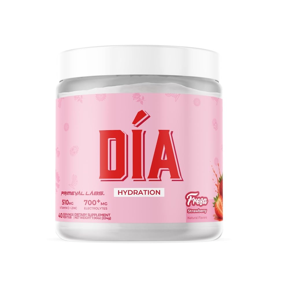 Front view of Primeval Labs Dia Hydration Electrolyte Powder Fresa tub (40 servings)