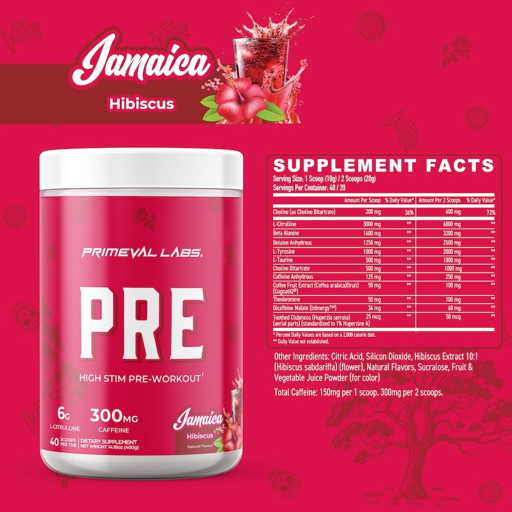 Primeval Labs PRE High-Stim ingredients label close-up highlights key components