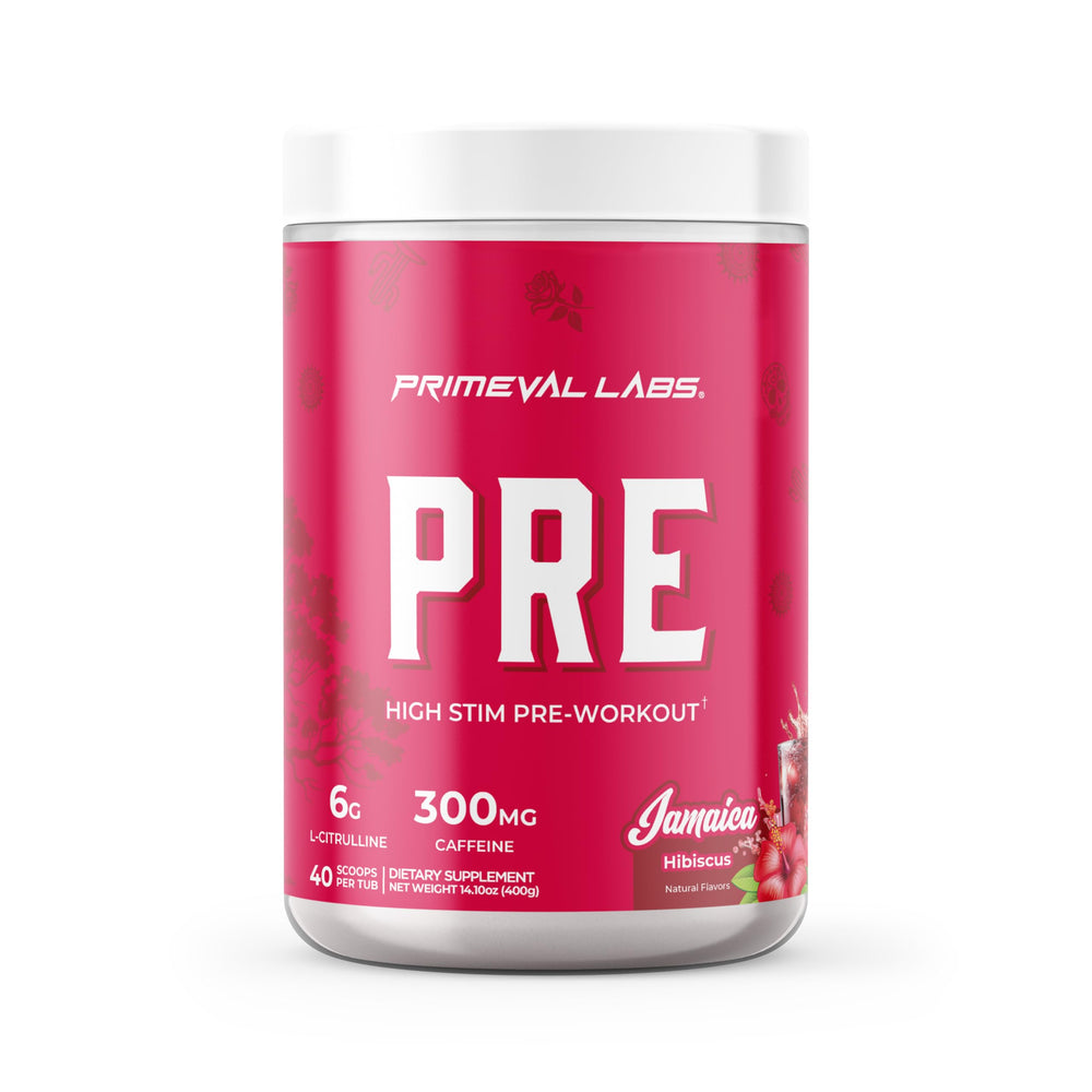 Primeval Labs PRE High-Stim tub ready for intense workouts and sustained energy