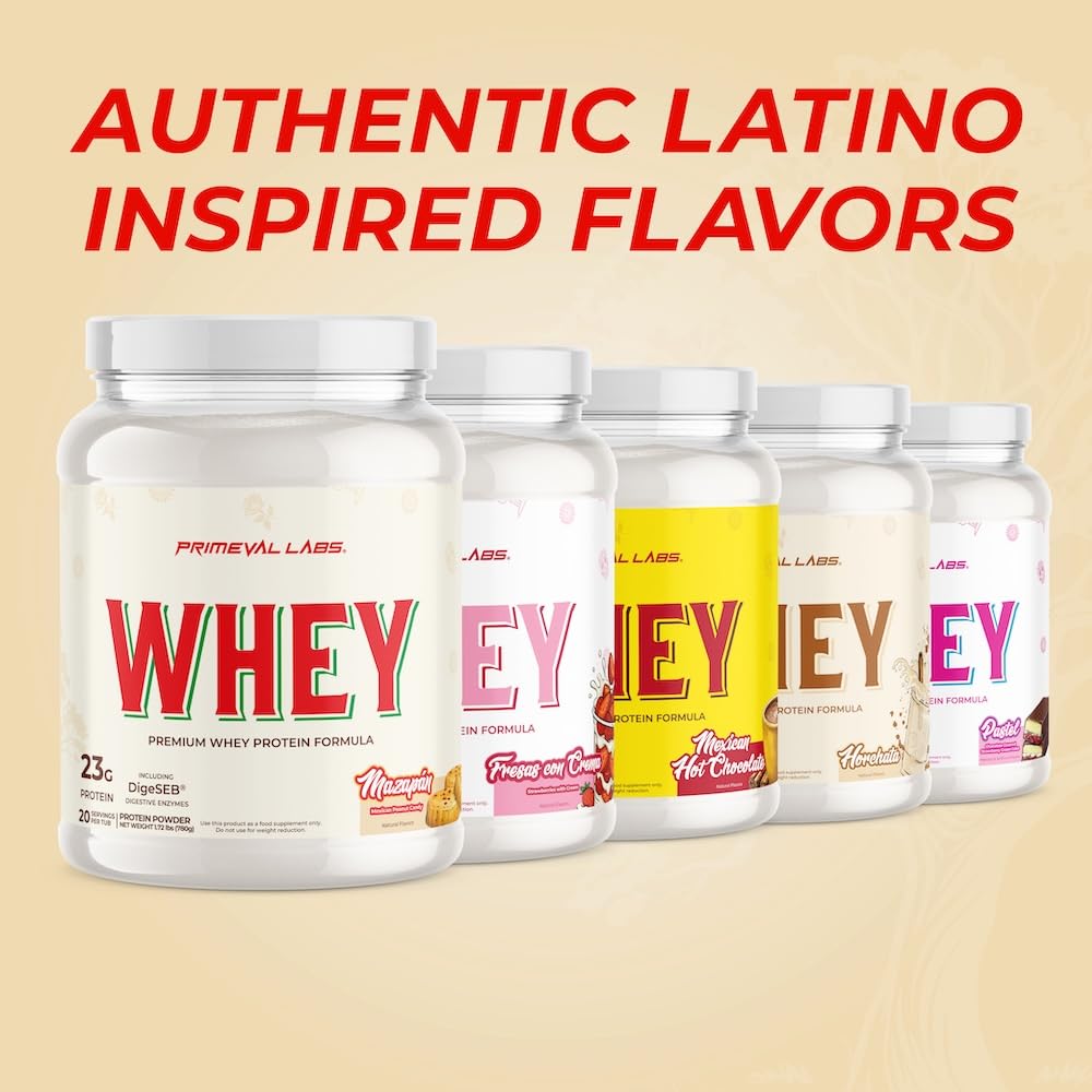 Primeval Labs Pure Whey Mazapan flavor evokes rich, dessert-style shakes.