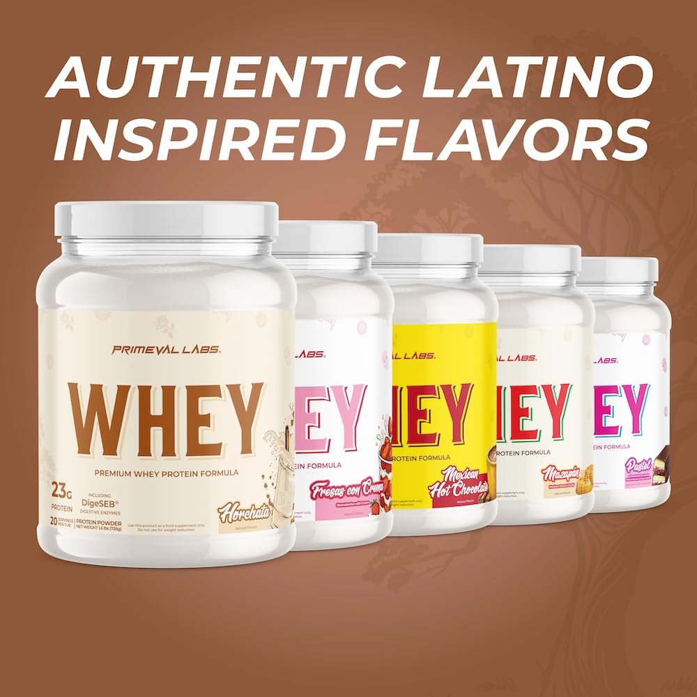 Primeval Labs Pure Whey Nutrition label indicates high protein per scoop