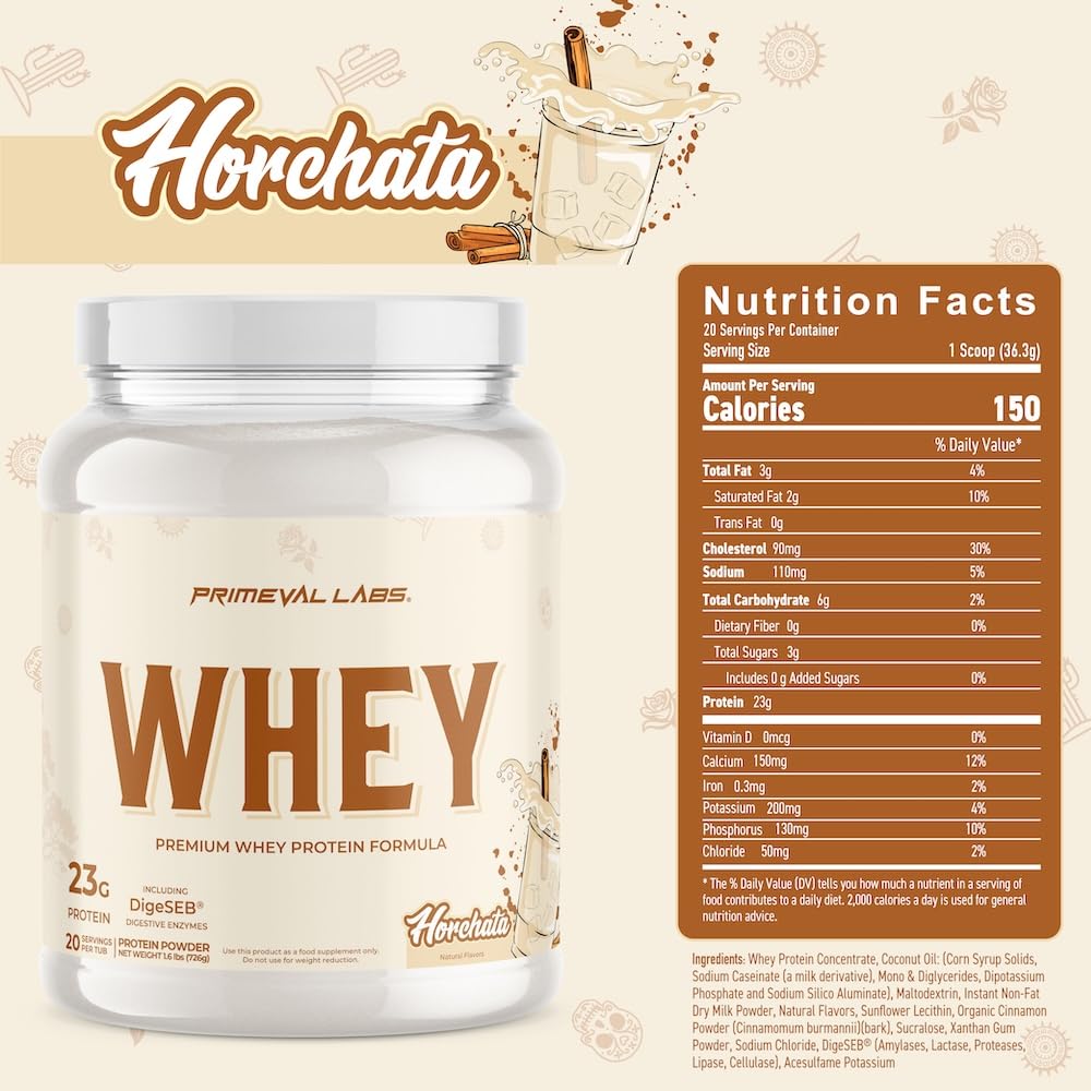 Primeval Labs Pure Whey powder with a scoop signaling convenient high protein intake