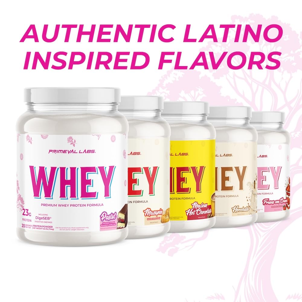 Primeval Labs Pure Whey Protein Concentrate label detail showcasing packaging and product name