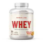 Primeval Labs Pure Whey Mazapan bottle supports post-workout recovery with high-quality protein.