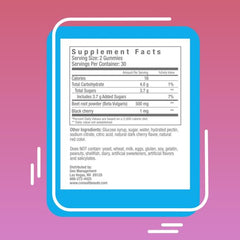 Nutrition facts panel for Primo Beets Treats Gummies