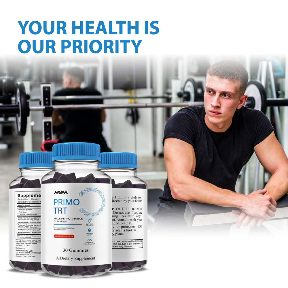 Nutrition facts panel for Primo TRT gummies