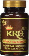 Prince Gold Korean Red Ginseng Capsules bottle label with 518 mg per capsule (50 count)
