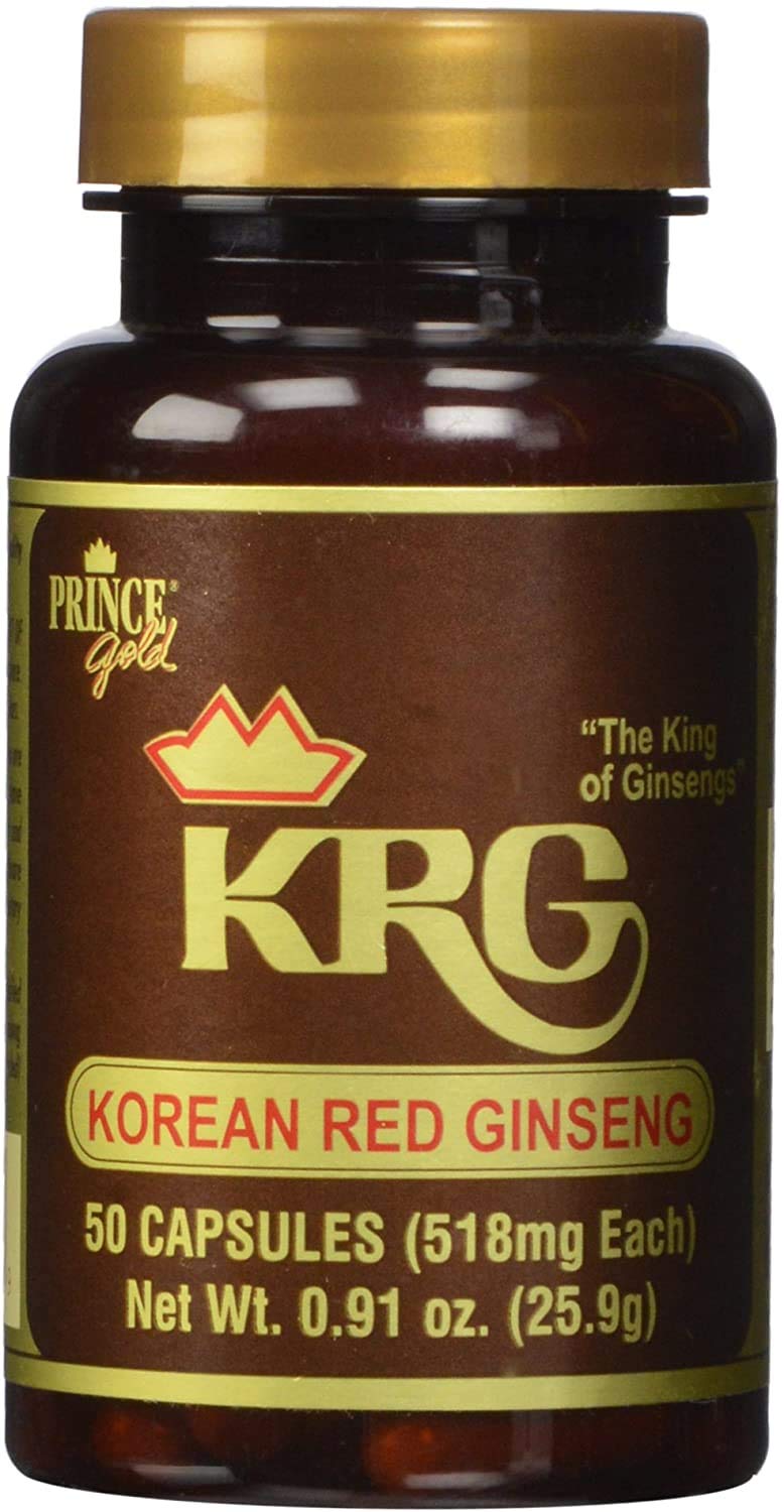 Close-up of Prince Gold Korean Red Ginseng Capsules packaging – 50 capsules
