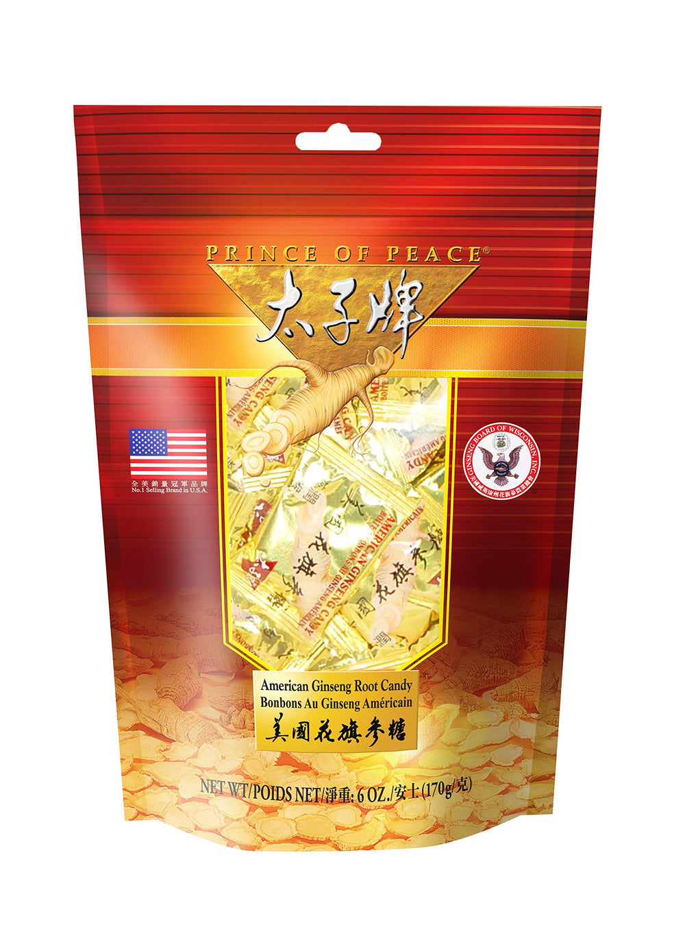 Prince of Peace American Ginseng Root Candy 6oz with real ginseng root chunks
