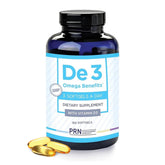 PRN De3 Dry Eye Omega-3 bottle with label showing 2240mg EPA & DHA