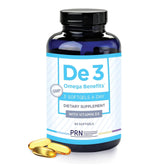 Front view of PRN De3 Dry Eye Ultra Pure rTG Omega-3 bottle with label