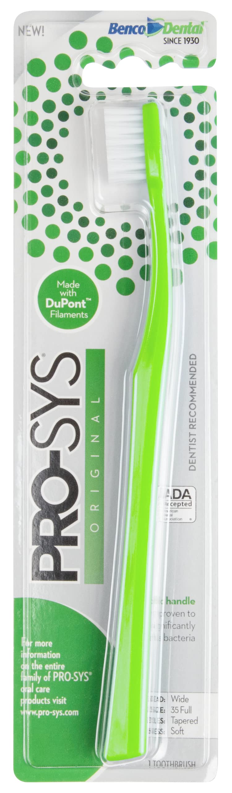 Ergonomic, easy-to-grip handle on PRO-SYS wide toothbrush
