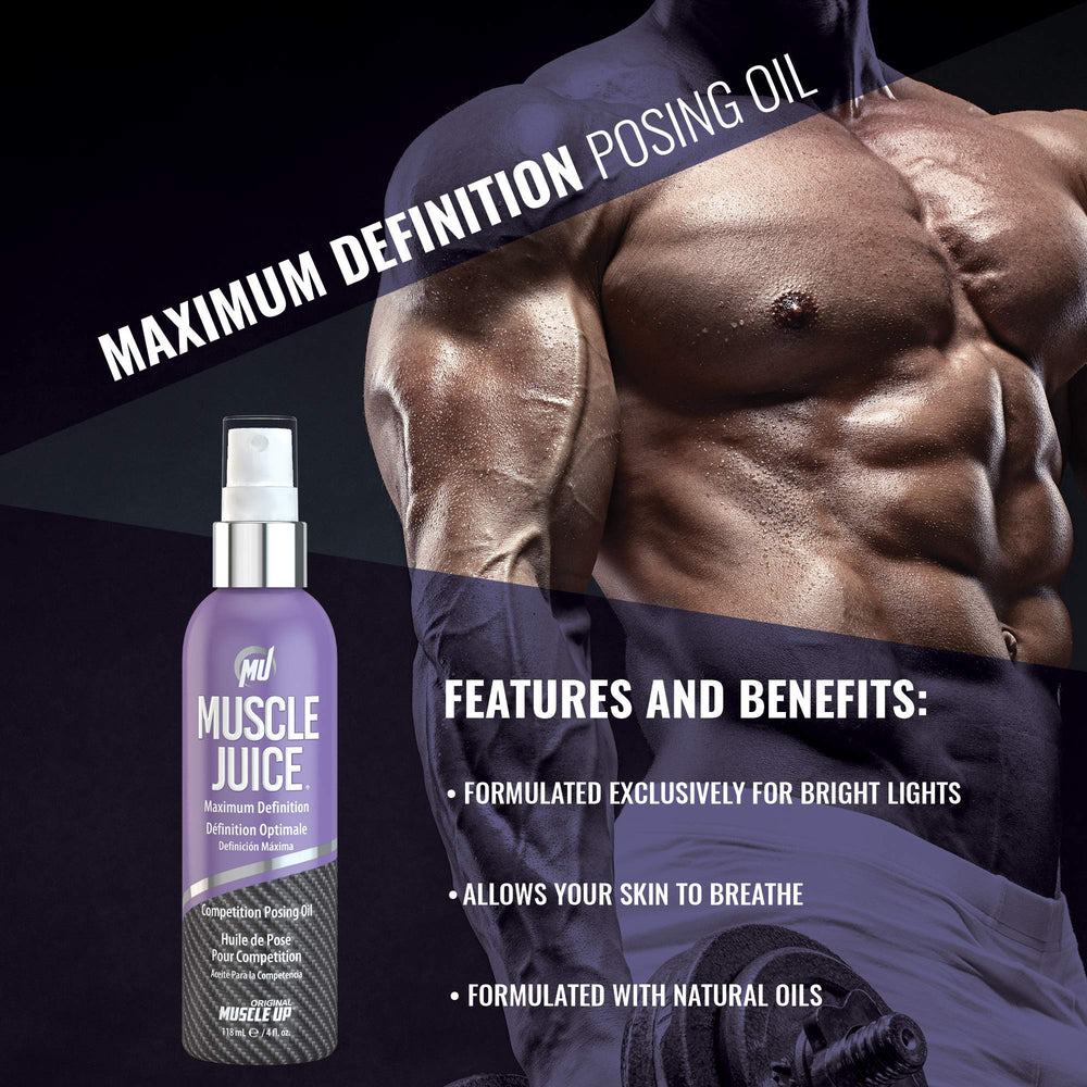 Pro Tan Muscle Juice stage oil model application showing breathable skin feel and reduced sweat beads
