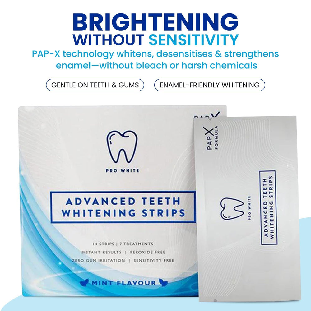 Whitening strips packaging and 7 pouches for daily use