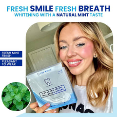 Gentle whitening formula shown on teeth, enamel-friendly