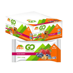 Probar GO Mixed Berry energy bar box front for on-the-go energy and convenient snacking.