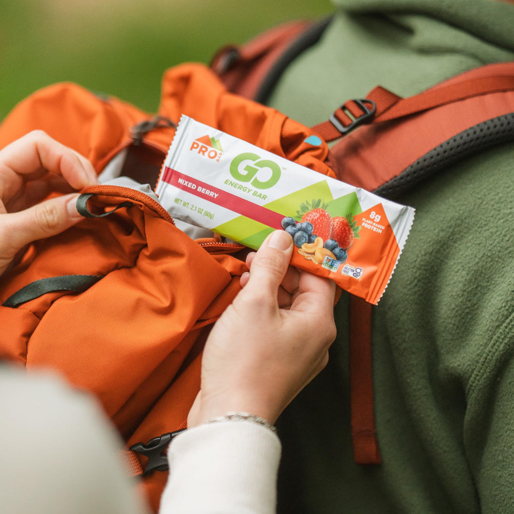 Probar GO Mixed Berry on-the-go snack ready for workouts or commutes.