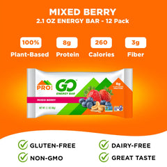 Probar GO Mixed Berry packaging shot emphasizing gluten-free and non-GMO credentials.