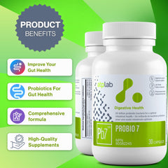 Illustration of women's digestive health with Probio 7