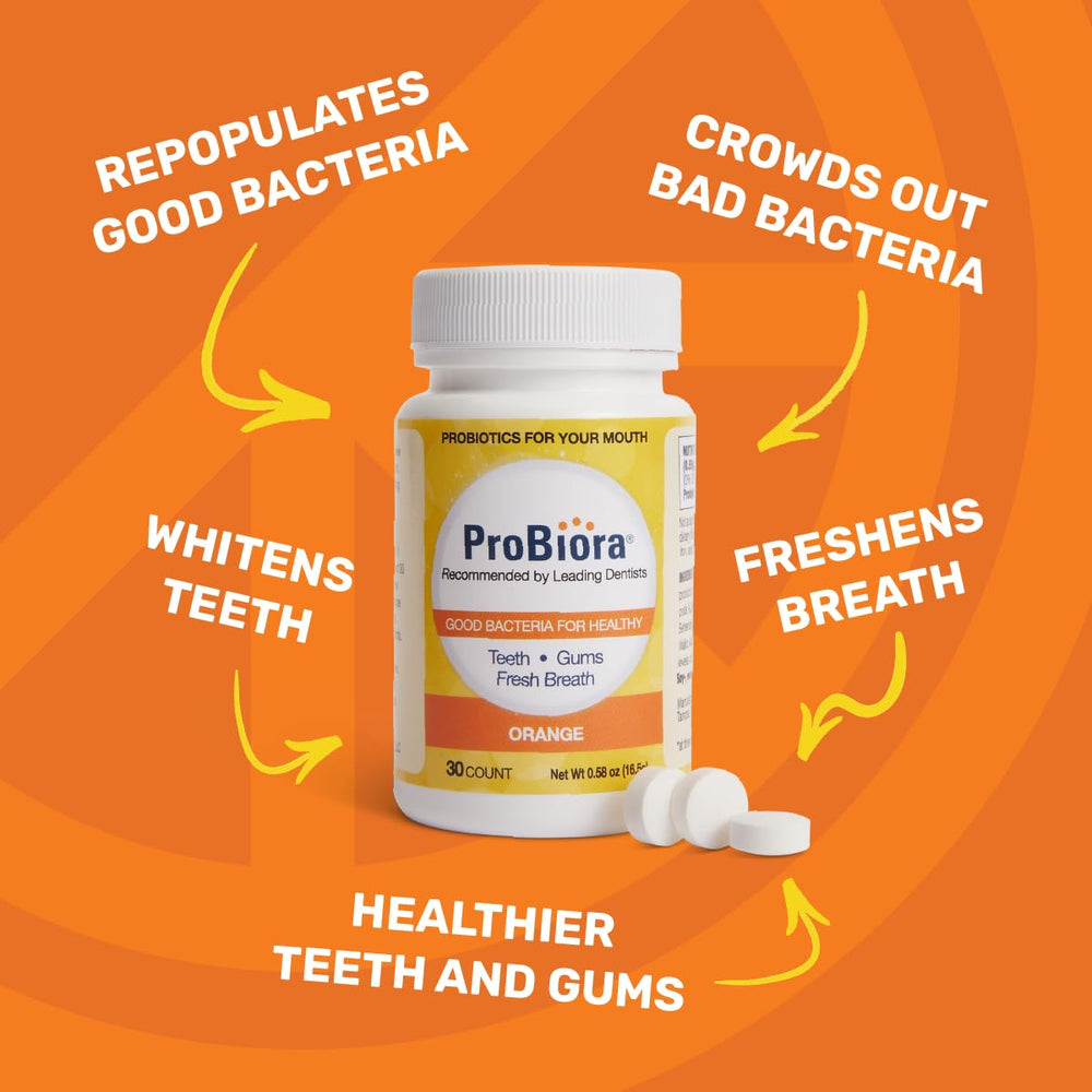 ProBiora packaging and orange bottle for 30-count tablets