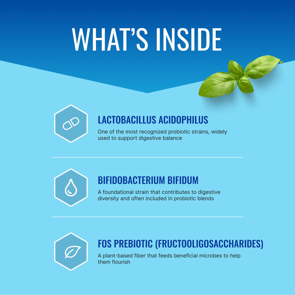 Graphic showing 10 probiotic strains and 25B CFU