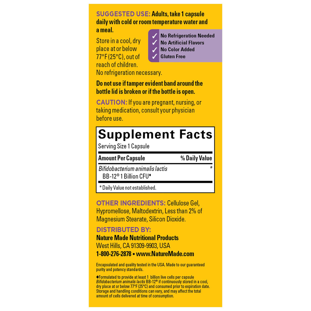 Digestive health, regularity and immune support provided by Nature Made Probiotics