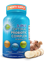 3-in-1 vegan probiotic capsule with digestive enzymes and prebiotic for women and men