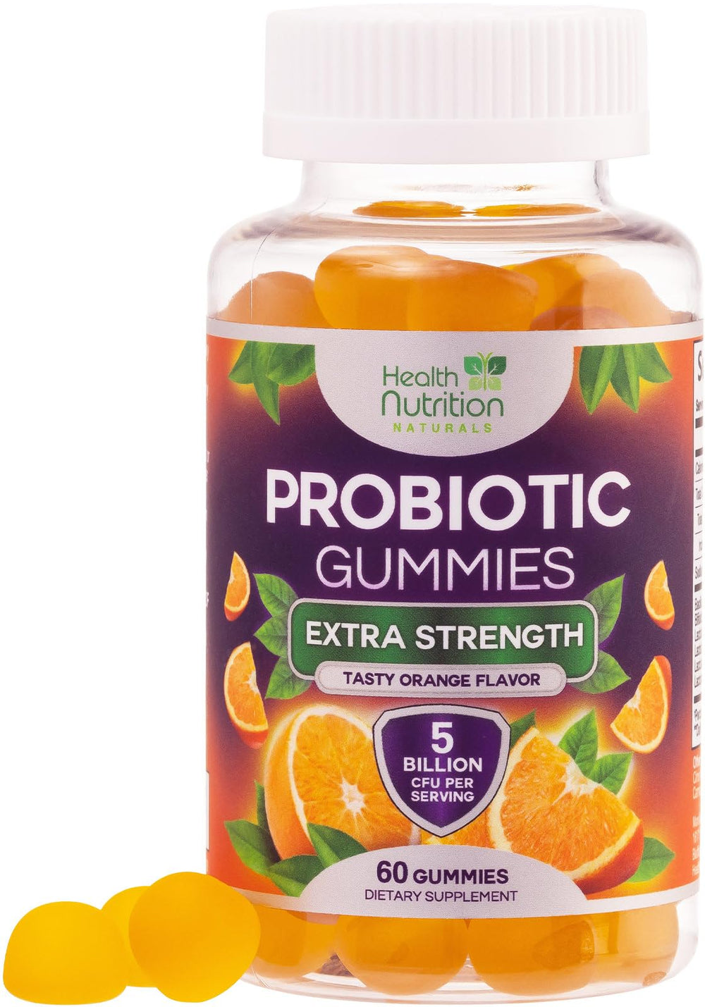 Bottle front label of Probiotic Gummies 5B CFU with 60 gummies