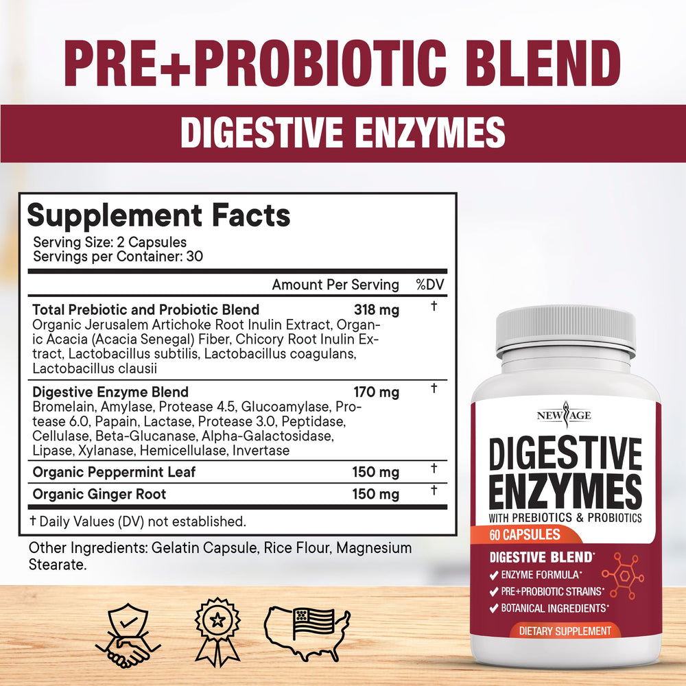 Probiotic multi-enzyme supplement with prebiotics