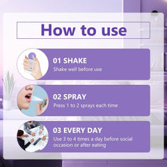 Hands applying probiotic oral spray with a fine mist