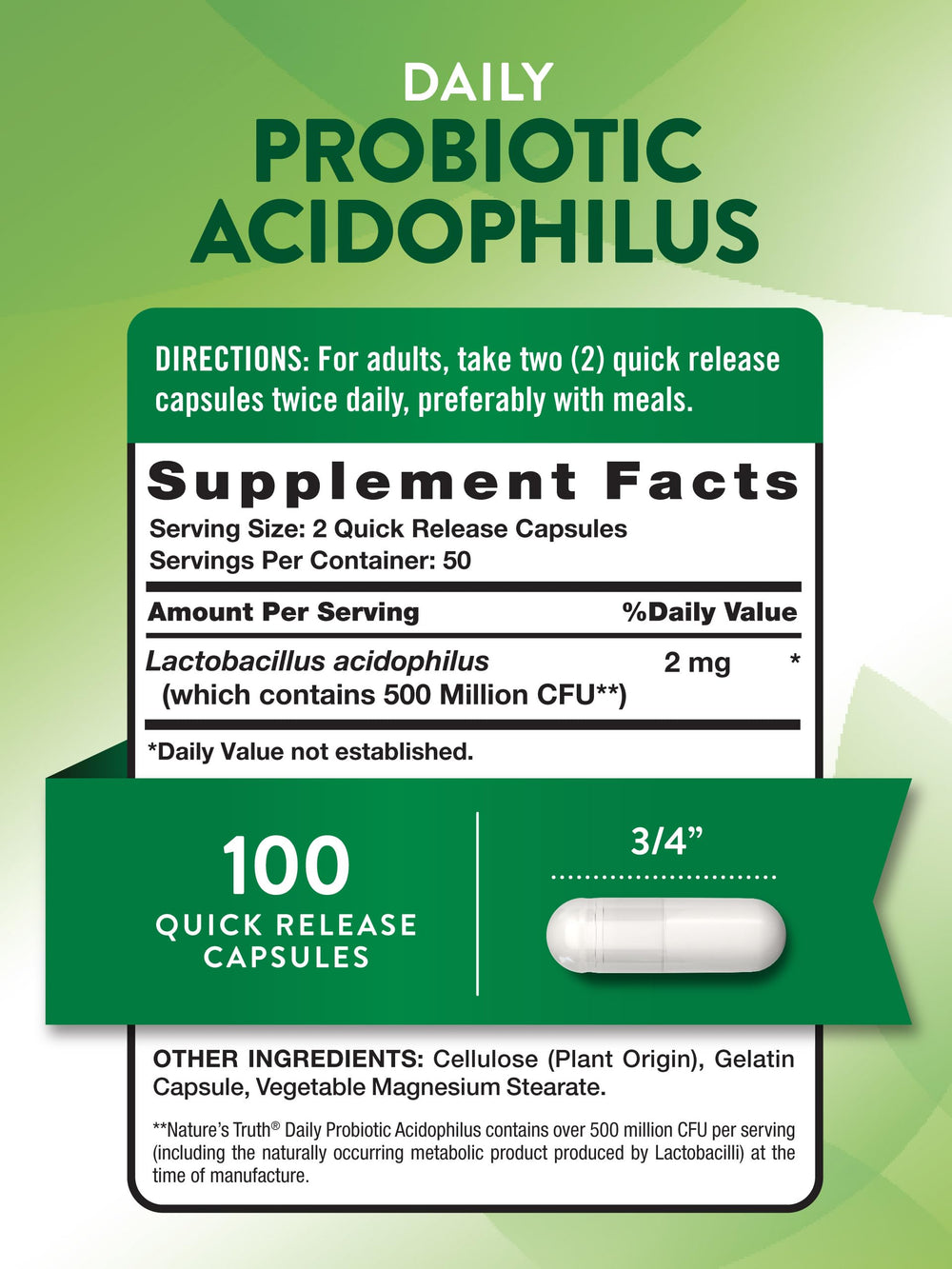 Label indicating non-GMO and gluten-free probiotic