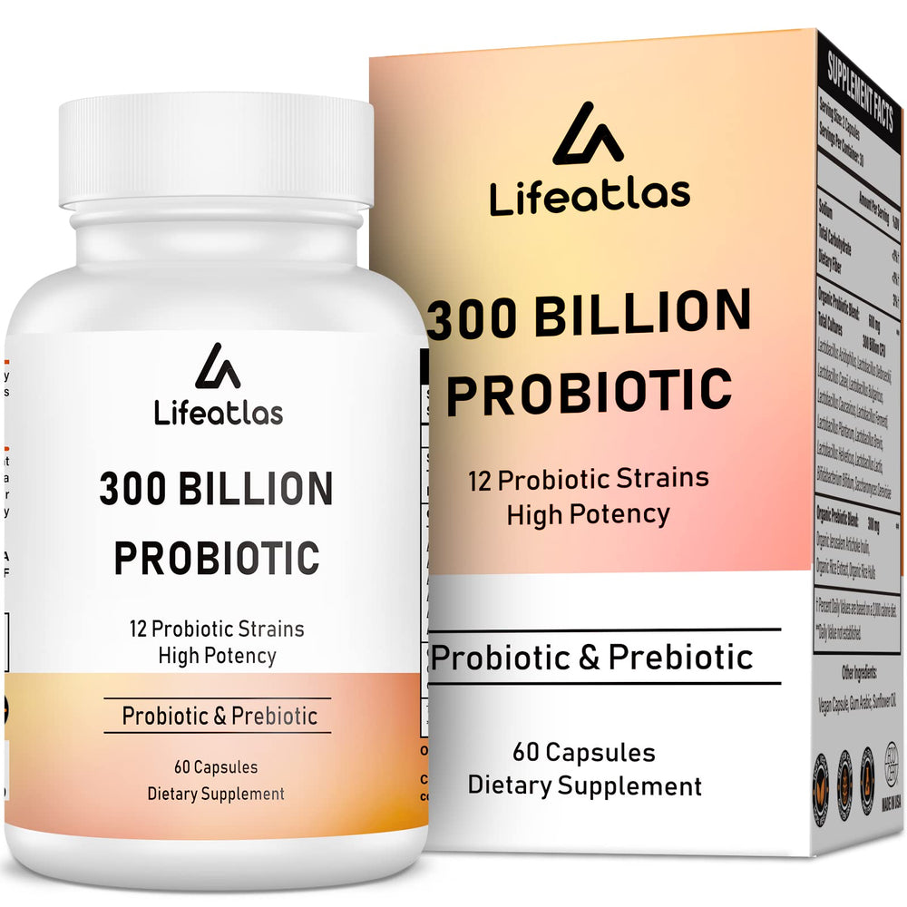 Front view of 300Billion CFU Probiotics bottle with 60 capsules