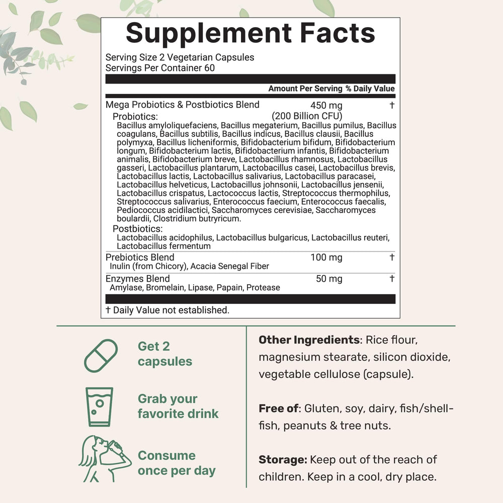Probiotic blend featuring 40 strains and digestive enzymes