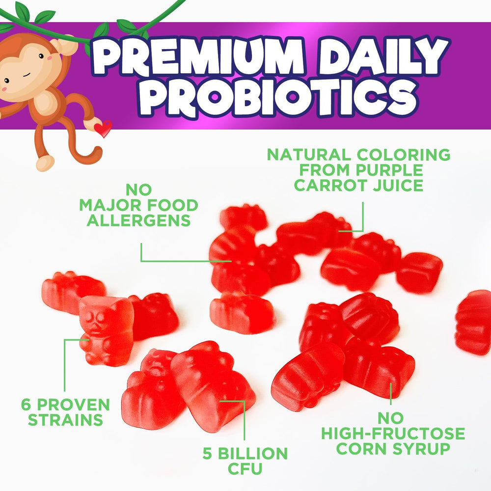 Happy child taking a probiotic gummy