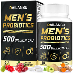 Bottle of probiotics for men with 500B CFU, 60 capsules