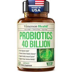 Bottle of 40B CFU probiotic supplement for women and men
