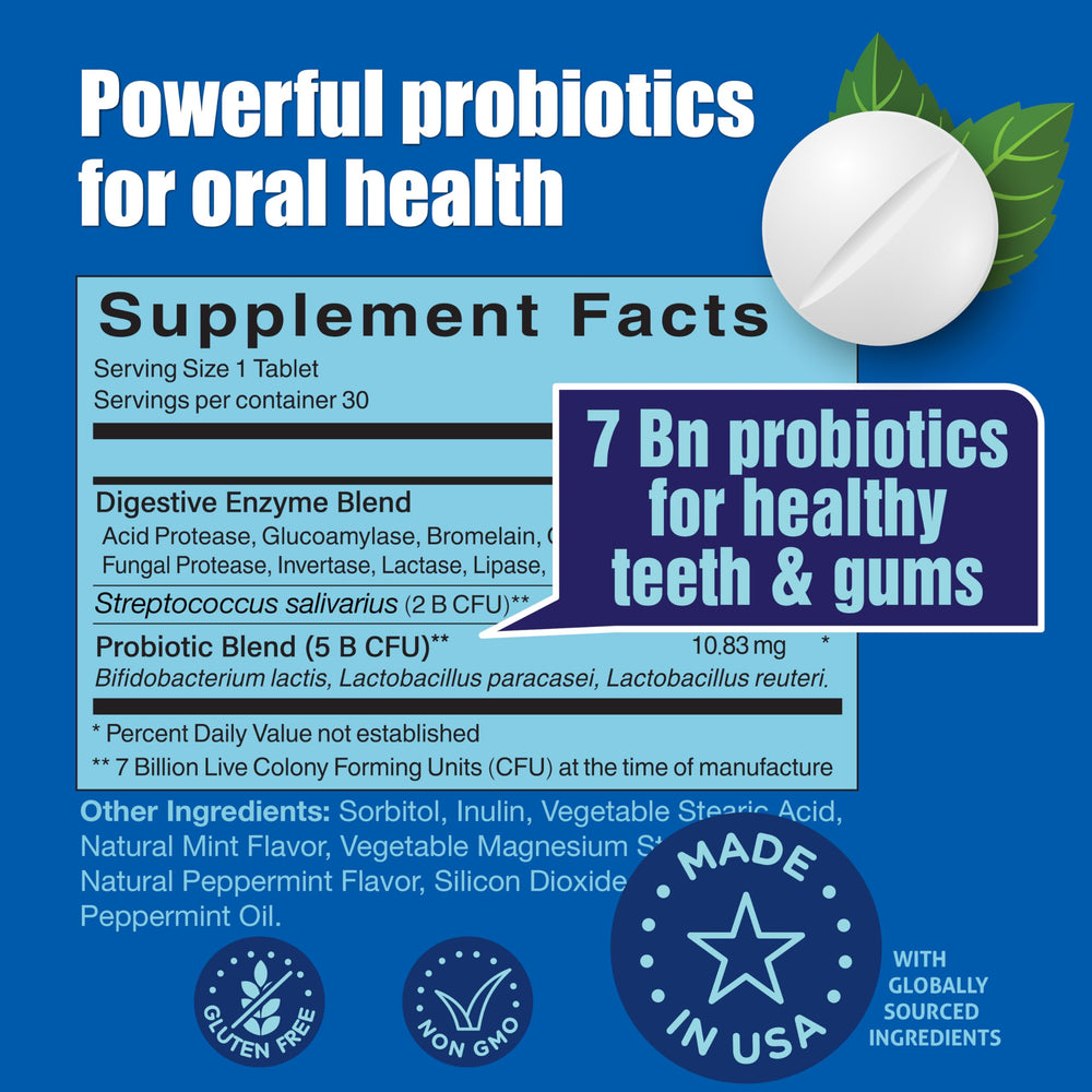 Teeth and gums with Probiotiv branding