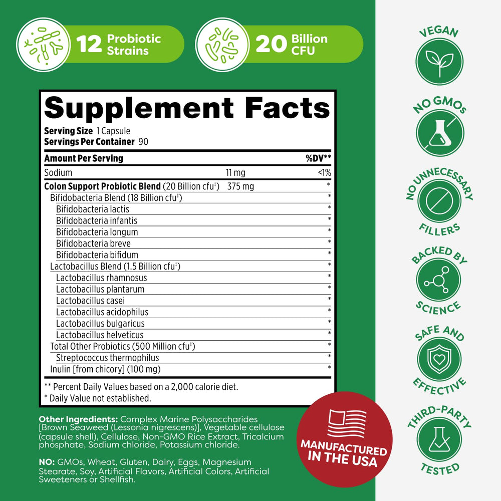 90-count bottle of Probulin Colon Support capsules