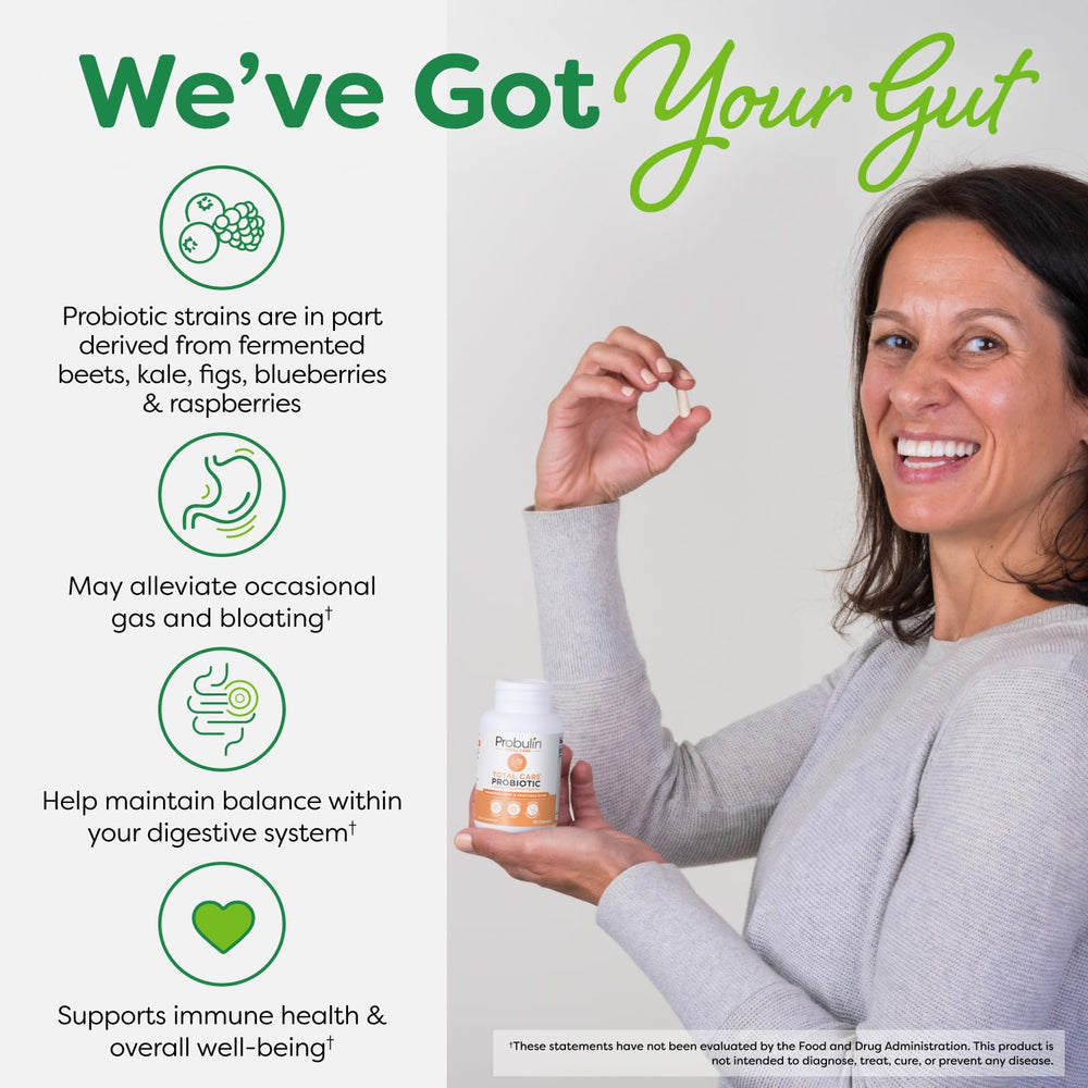30 servings per bottle of Probulin Total Care Probiotic