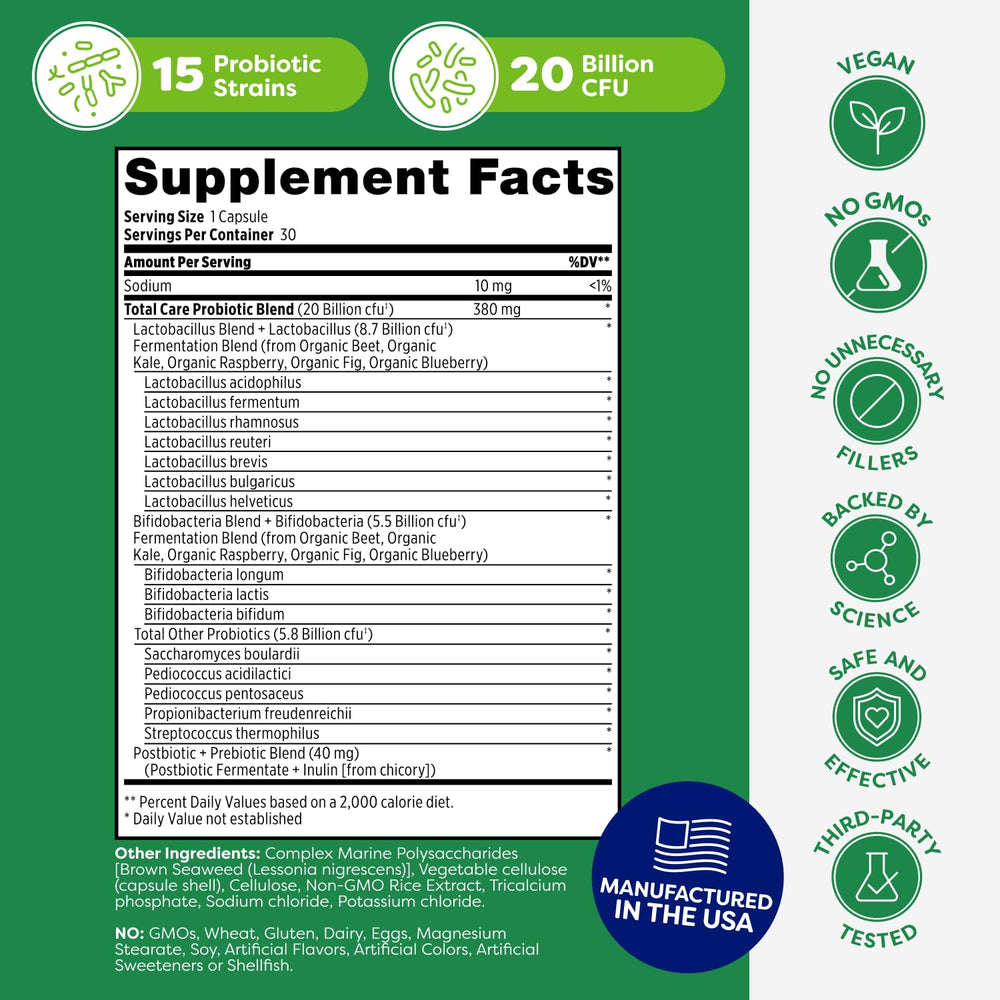 Ingredients list including prebiotics and postbiotics
