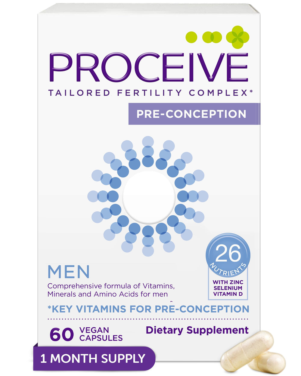 Proceive Men fertility supplement bottle with 60 vegan capsules