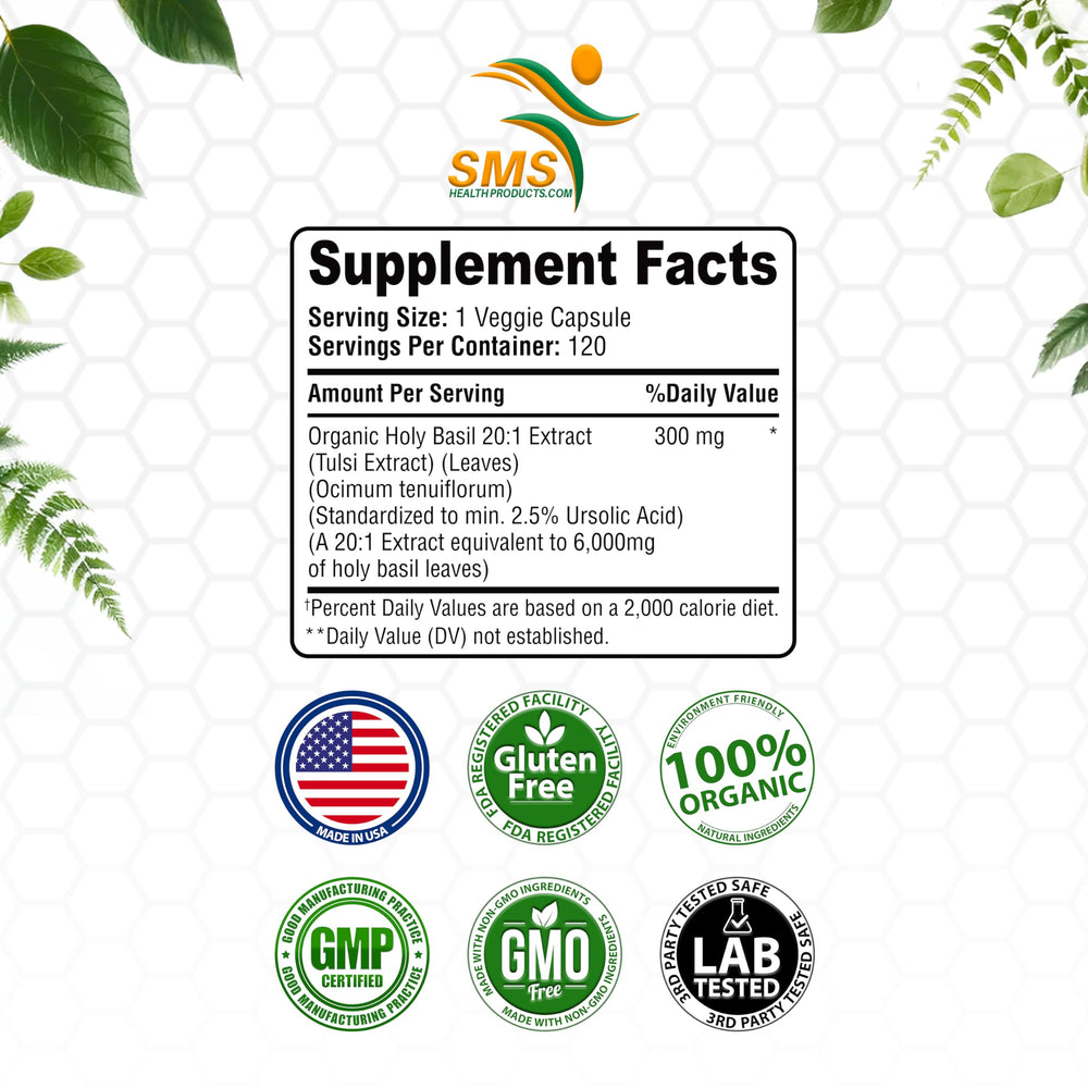 Close-up of vegan Holy Basil capsules