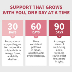 Lifestyle image of a calm, centered woman starting her day