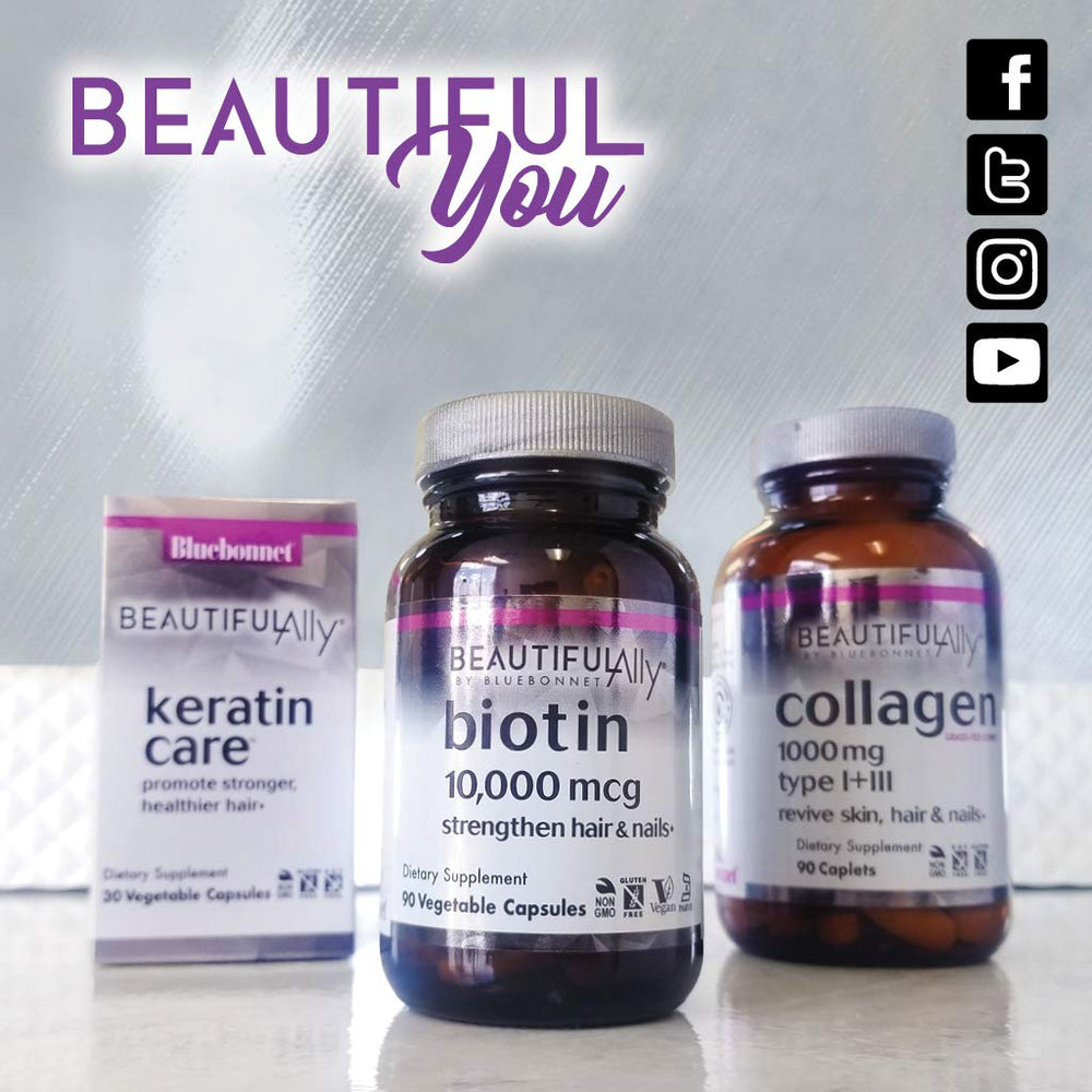 Front packaging design of Bluebonnet Beautiful Ally Biotin