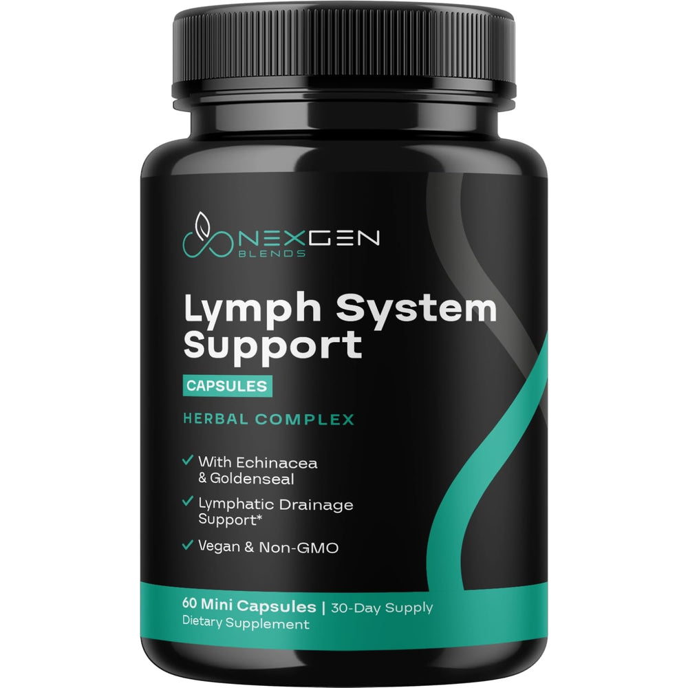 Product packaging displaying lymph system support label