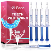 Professional teeth whitening kit with five gel syringes and LED light