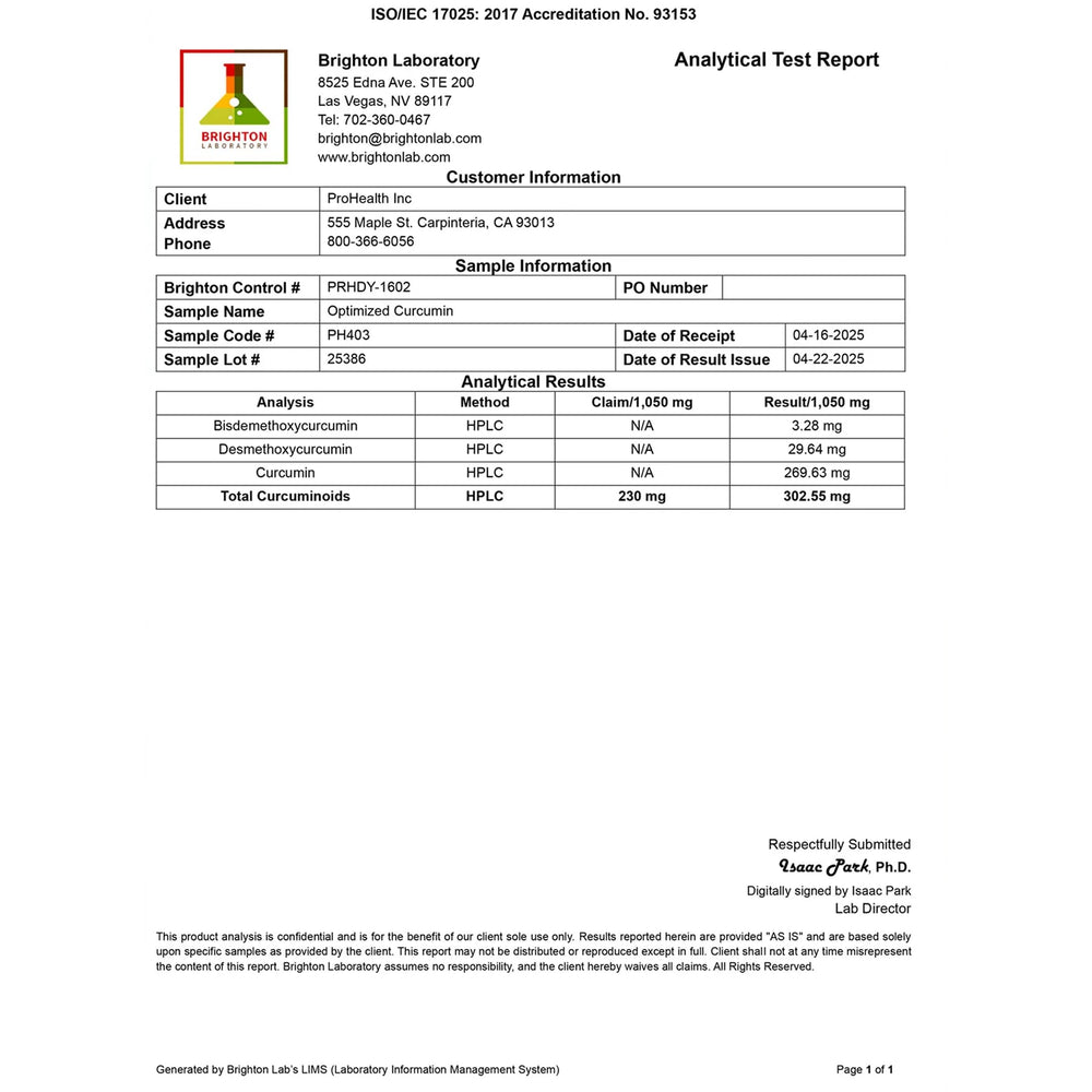 Nutrition facts and ingredients label for ProHealth