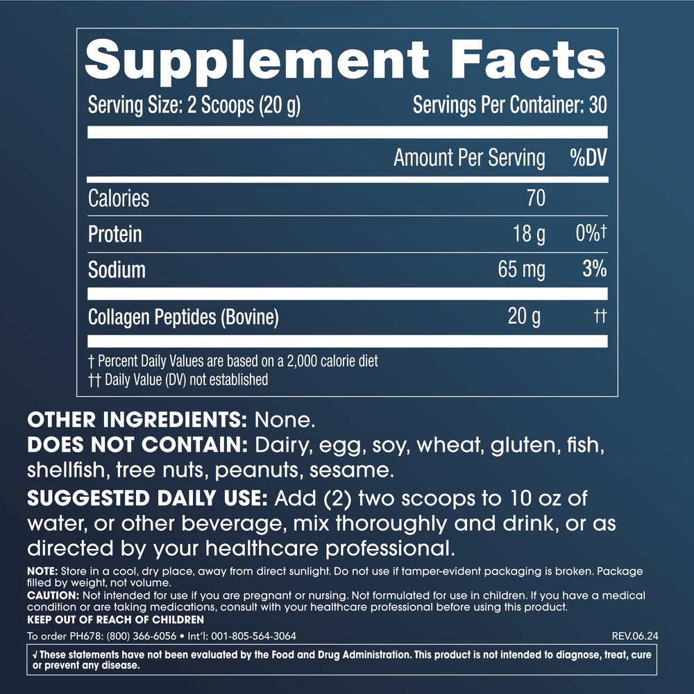 Unflavored collagen powder in a measuring scoop