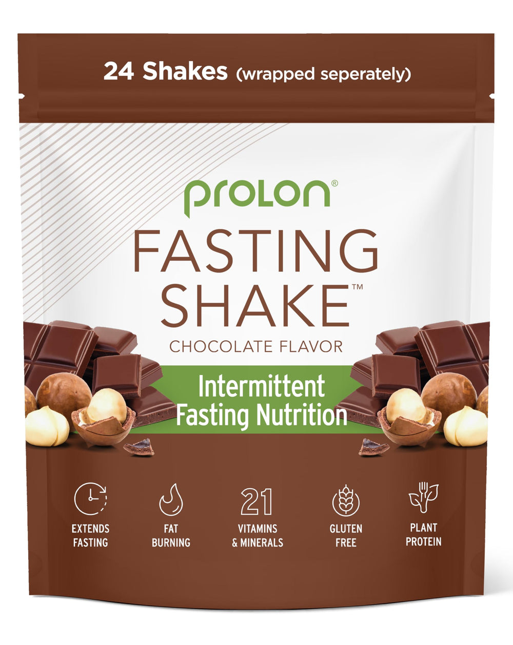 Prolon chocolate drink mix packet with low-sugar, nutrient-dense support